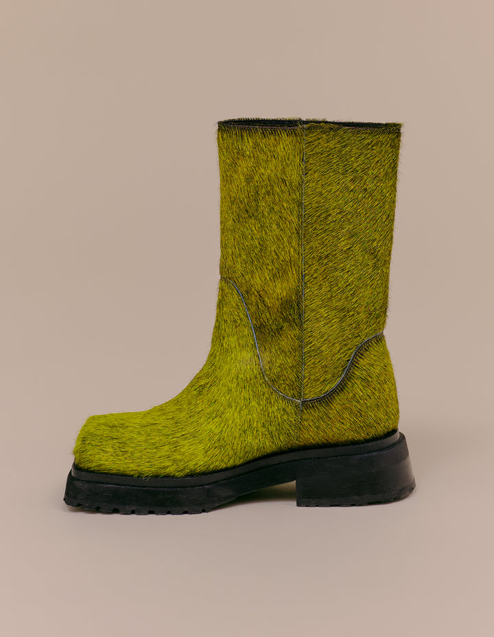 STACKED BOOT 2 IN YELLOW FUR