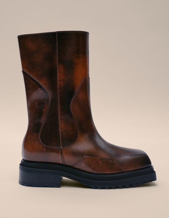 STACKED BOOT IN BROWN ANTIK LEATHER