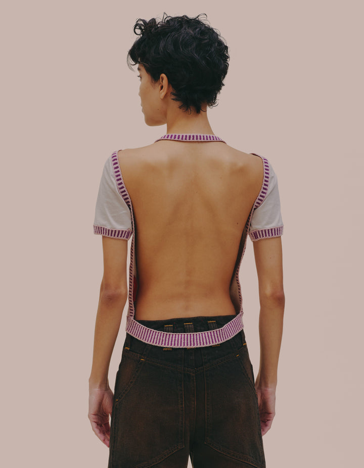 Eckhaus Latta backless top with knit trim. 