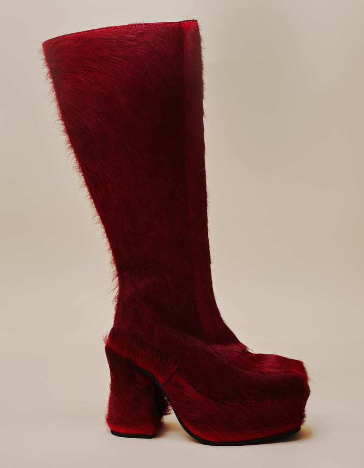 CLIMAX KNEE BOOT IN DARK RED FUR