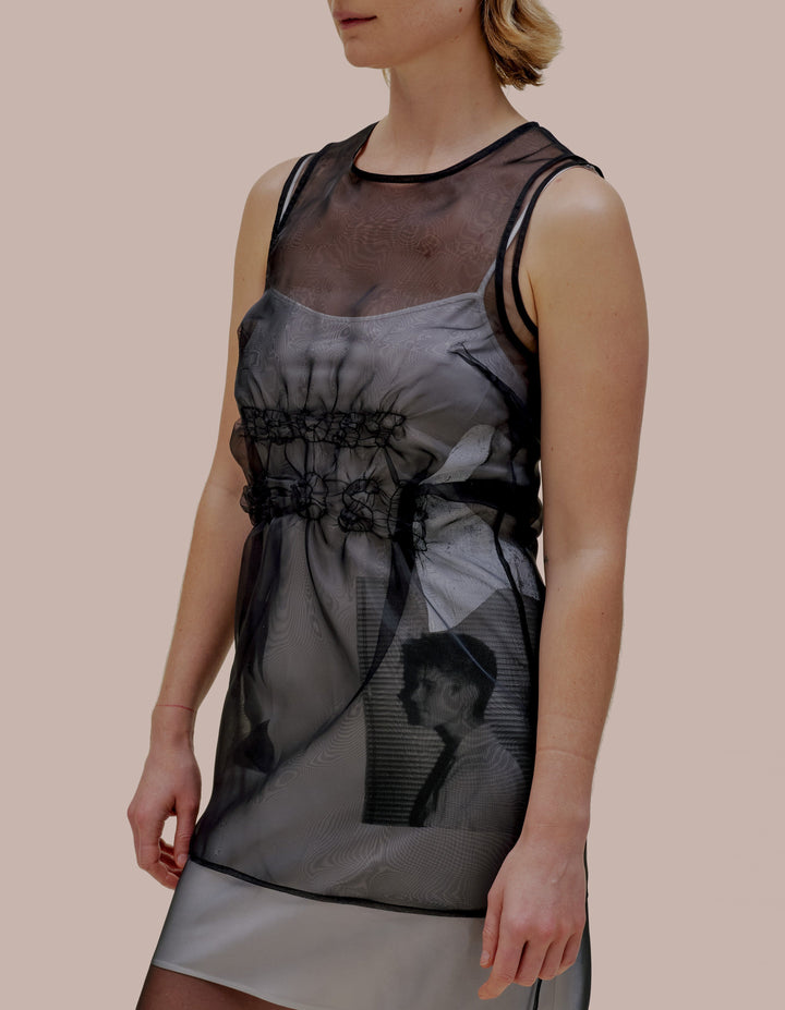 Eckhaus Latta sheer mini dress. 