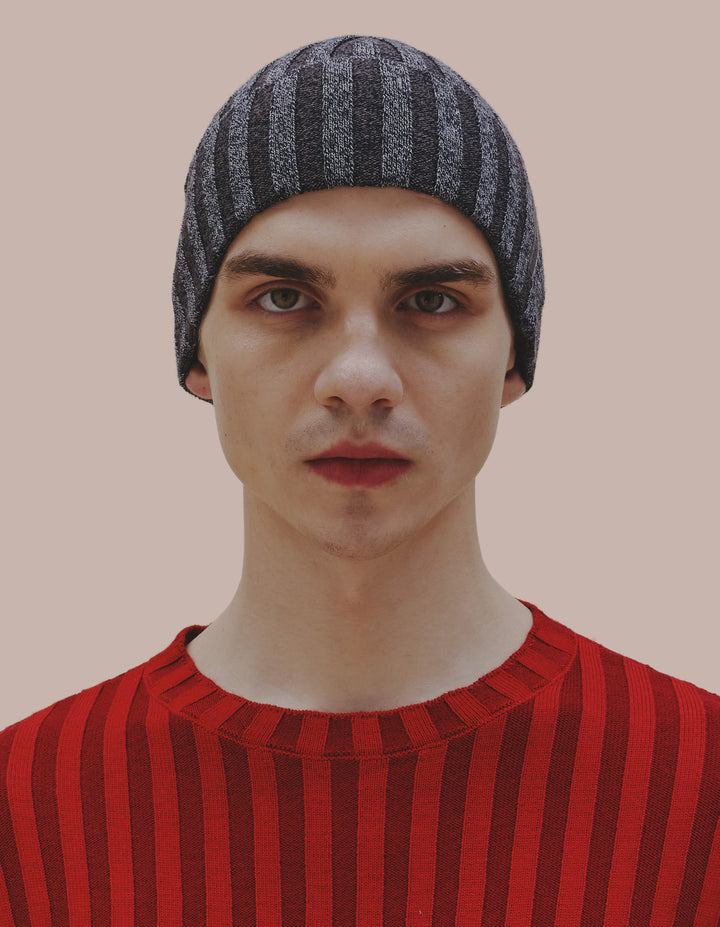 Eckhaus Latta knit beanie in carbon.