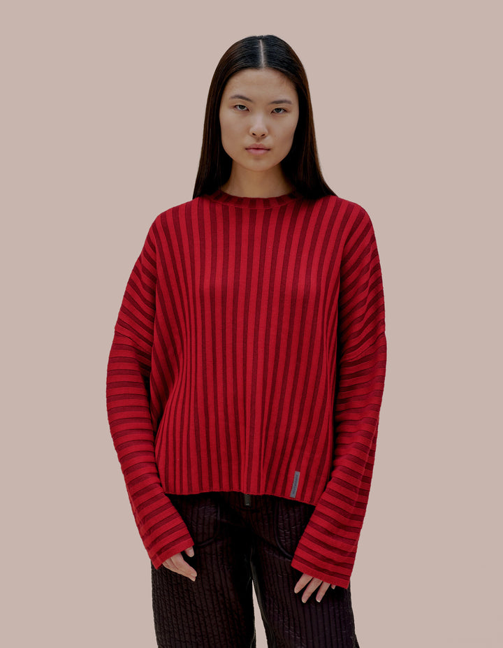 Eckhaus Latta knit sweater in Ruby. 