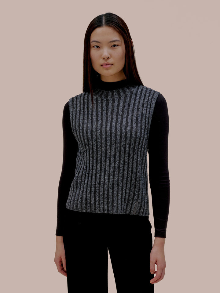 Eckhaus Latta knit vest in carbon. 