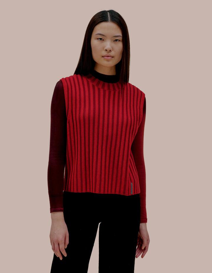 Eckhaus Latta knit vest in ruby.