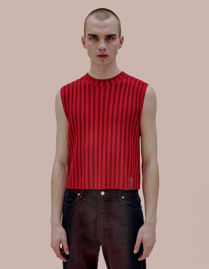 Eckhaus Latta knit vest in ruby.