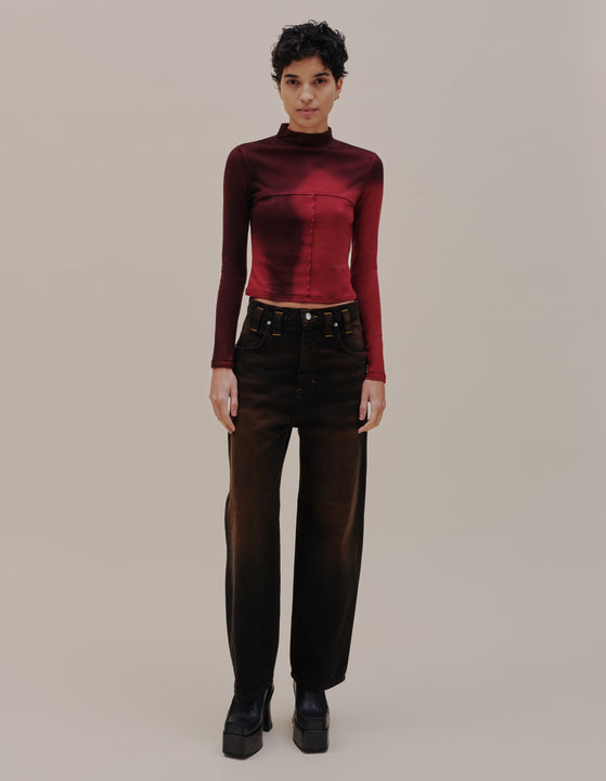 LAPPED BABY TURTLENECK IN MAROON BLUR