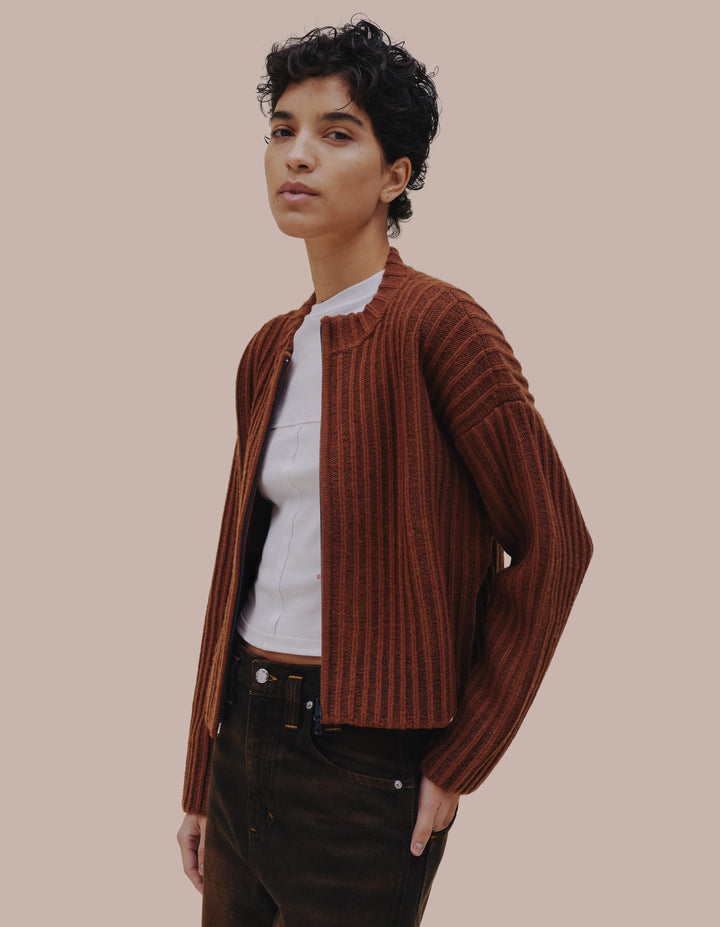 Eckhaus Latta boxy cardigan in Mulch. 