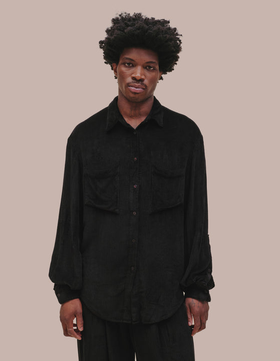 Eckhaus Latta buttondown in obsidian. 