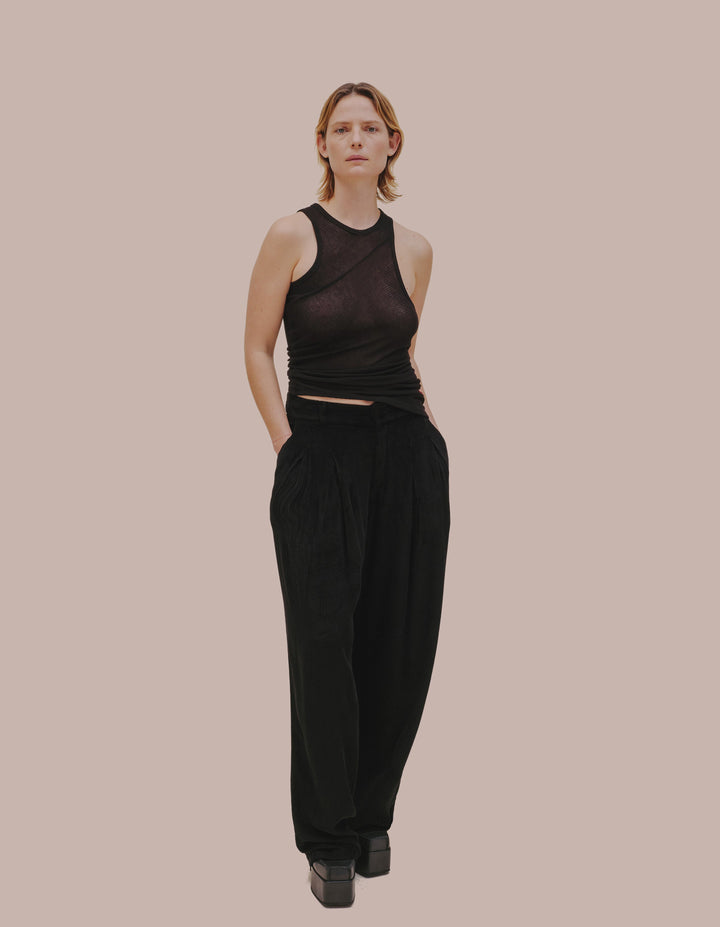 Eckhaus Latta trouser in obsidian. 